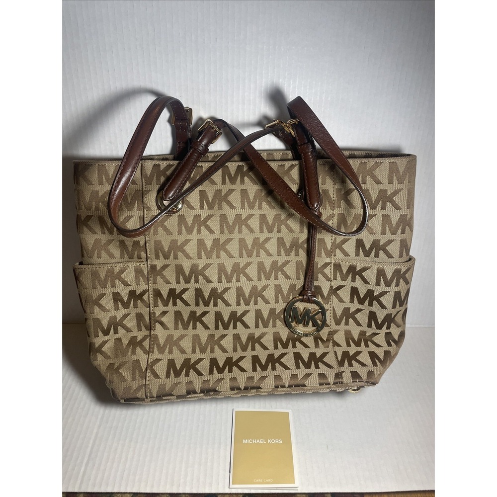 Michael Kors Women's 30S11TTT4J Beige Signature Canvas Double Strap Tote Bag